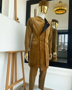A monochrome light brown Greek military jacket, senator kaftan and sokoto from “Ayeye” Ijade 20/21 “Balogun”