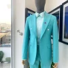 A Monochrome Peak Lapel Turquoise Blue Suit