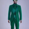 A Monochrome “Peaky Blinders” Cadmium Green, Soaked Velvet Fabric, Knitted, Notch Lapel Suit