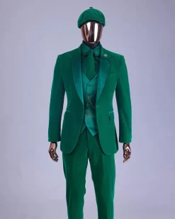 A Monochrome “Peaky Blinders” Cadmium Green, Soaked Velvet Fabric, Knitted, Notch Lapel Suit