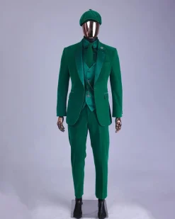 A Monochrome “Peaky Blinders” Cadmium Green, Soaked Velvet Fabric, Knitted, Notch Lapel Suit