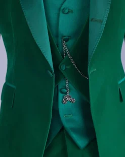 A Monochrome “Peaky Blinders” Cadmium Green, Soaked Velvet Fabric, Knitted, Notch Lapel Suit