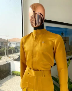 A monochrome Yellow “Made in Lagos” bishop neck shirt