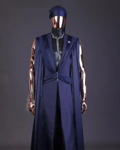 A “Mr Money” navy blue, deconstructed veil on trench silk peak lapel jacket