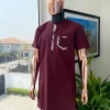 A mulberry burgundy, sport theme paisley flap & layered pocket detailing african traditional senator kaftan native.