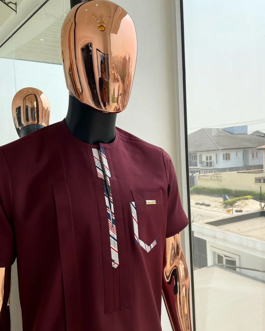 A mulberry burgundy, sport theme paisley flap & layered pocket detailing african traditional senator kaftan native.