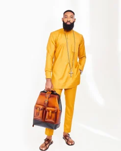 A Mustard Yellow African Kaftan Native with front flap detailing