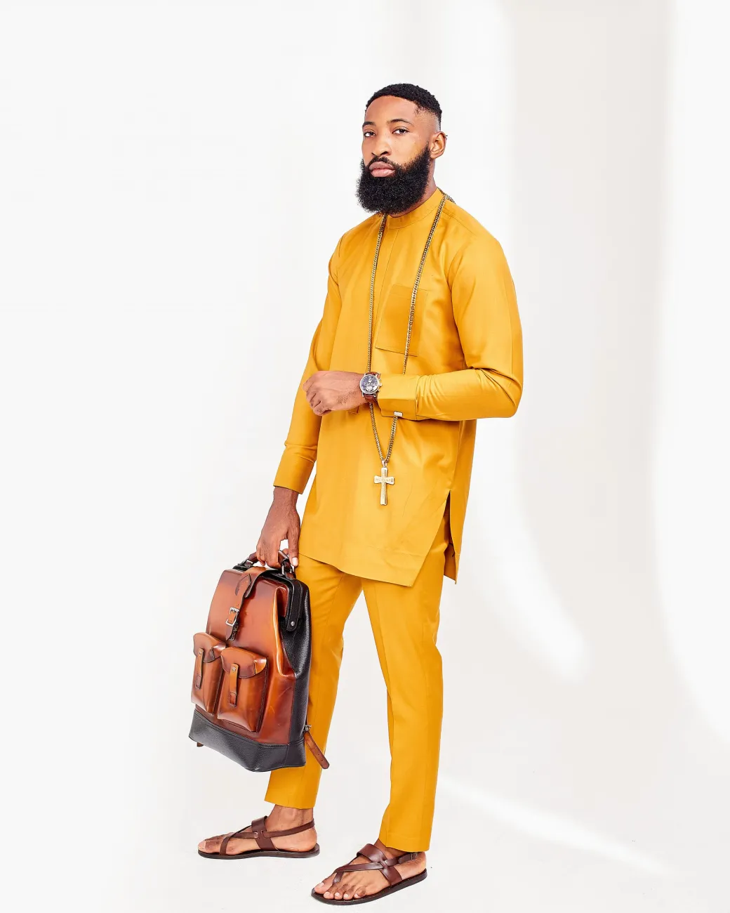 A Mustard Yellow African Kaftan Native with front flap detailing