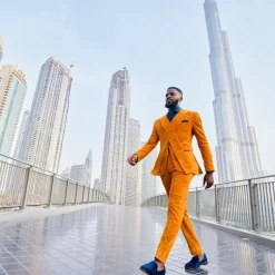 A Mustard yellow “X” one button Notch lapel suit
