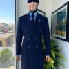 A Navy blue – Jorgecarli Vogue jacket – “Sicilian” peak lapel trench double breasted suit
