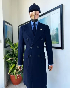A Navy blue – Jorgecarli Vogue jacket – “Sicilian” peak lapel trench double breasted suit