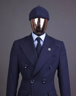 A Navy blue – Jorgecarli Vogue jacket – “Sicilian” peak lapel trench double breasted suit
