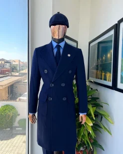 A Navy blue – Jorgecarli Vogue jacket – “Sicilian” peak lapel trench double breasted suit