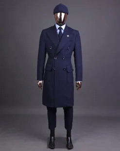 A Navy blue – Jorgecarli Vogue jacket – “Sicilian” peak lapel trench double breasted suit