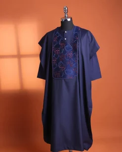 A Navy Blue, AI connected iron-man maze embrodery details agbada