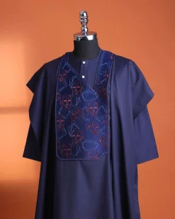 A Navy Blue, AI connected iron-man maze embrodery details agbada