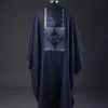 A Navy Blue, Ajala The Traveler Metallic Wire Embroidery Details Agbada