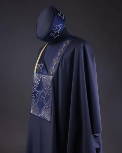 A Navy Blue, Ajala The Traveler Metallic Wire Embroidery Details Agbada