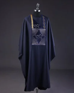 A Navy Blue, Ajala The Traveler Metallic Wire Embroidery Details Agbada