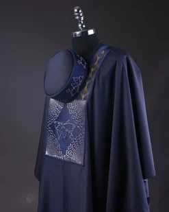 A Navy Blue, Ajala The Traveler Metallic Wire Embroidery Details Agbada