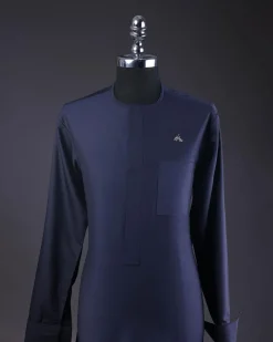 A Navy Blue, Ajala The Traveler Metallic Wire Embroidery Details Agbada