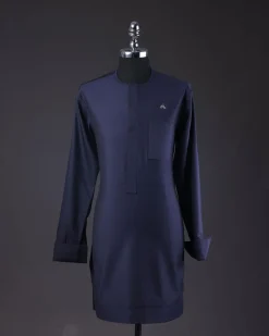 A Navy Blue, Ajala The Traveler Metallic Wire Embroidery Details Agbada