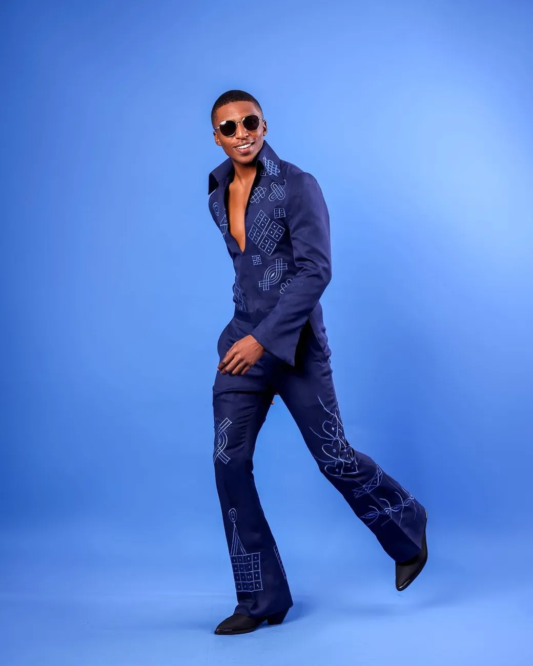 A Navy Blue, “Anikulapo” Arewa Embroidery Jumpsuit African Native.
