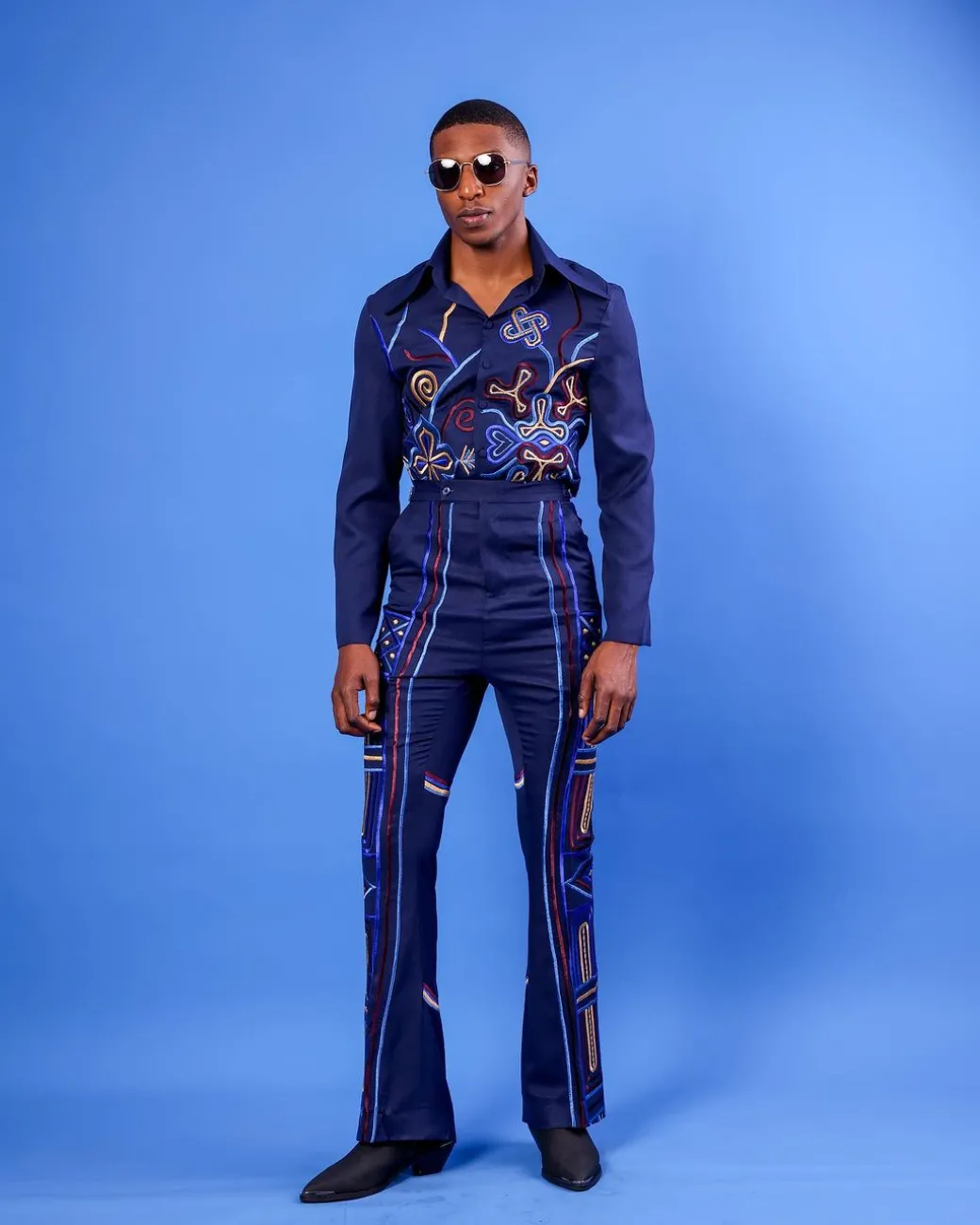 A Navy Blue, “Anikulapo” Arewa Embroidery Top And Pant African Native.