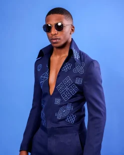 A Navy Blue, “Anikulapo” Arewa Embroidery Jumpsuit African Native.