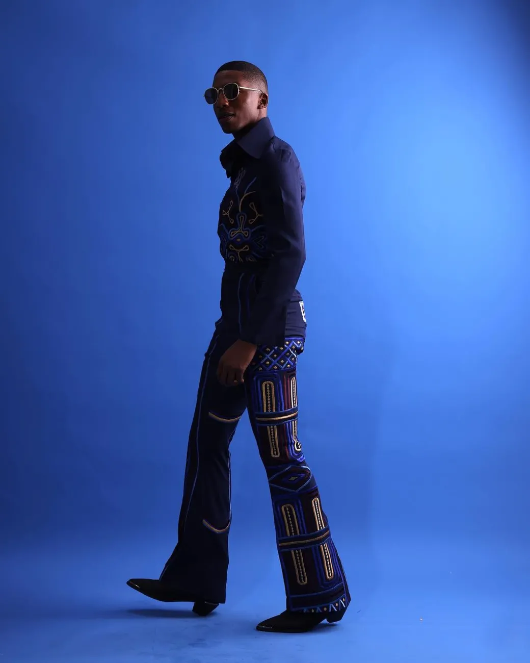 A Navy Blue, “Anikulapo” Arewa Embroidery Top And Pant African Native.
