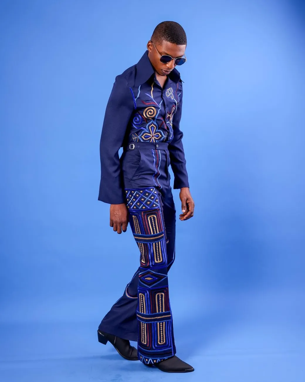 A Navy Blue, “Anikulapo” Arewa Embroidery Top And Pant African Native.