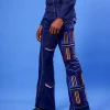 A Navy Blue “Anikulapo” High Waist, Trumpet Cut With Arewa Embroidery Details Pants With Side Metal Adjuster