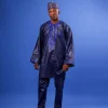A Navy Blue, Arewa Embroidery Details, Long Sleeve, Free-Hand African Senator Kaftan Native.