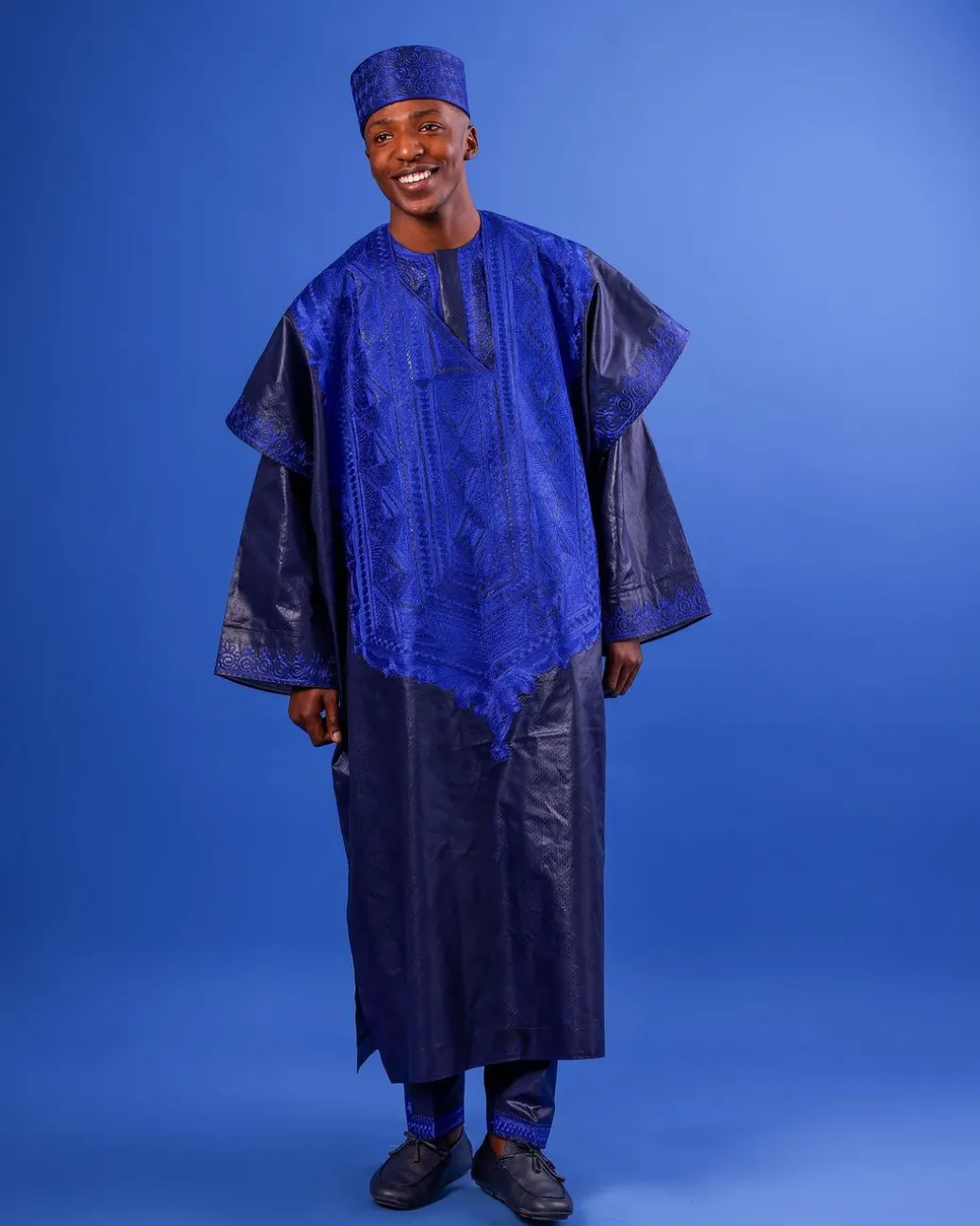 A Navy Blue, Arewa Embroidery, Malian Embroidery Details, Traditional Agbada