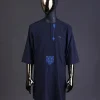 A Navy blue arrow and tiger head embroidery detail with matching Swarovski stone kaftan and Sokoto