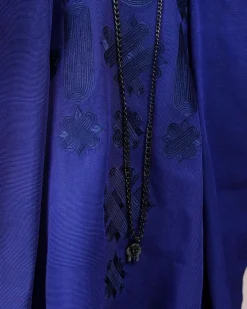 A Navy blue aso-oke, spiral embroidery detailing agbada