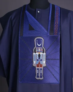 A Navy blue, central head of pagoda embroidery details agbada