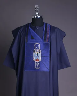 A Navy blue, central head of pagoda embroidery details agbada