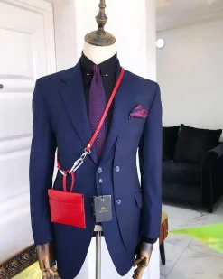 A Navy Blue Classic Side Breasted “Catch Me If You Can” Notch Lapel Suit