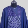 A Navy Blue, Connected Inverted Cube -Layered 3D Embroidery Design With Splashed Sky Blue ss30 Swarovski Stone Details Agbada