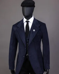 A Navy Blue Corduroy, notch lapel, patch pocket 2 button suit