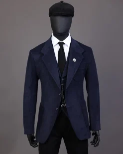 A Navy Blue Corduroy, notch lapel, patch pocket 2 button suit
