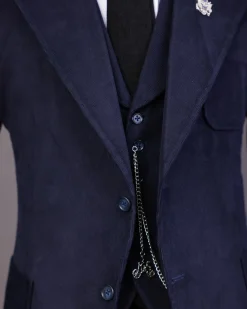A Navy Blue Corduroy, notch lapel, patch pocket 2 button suit