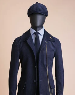 A Navy Blue Corduroy Shirt Jacket