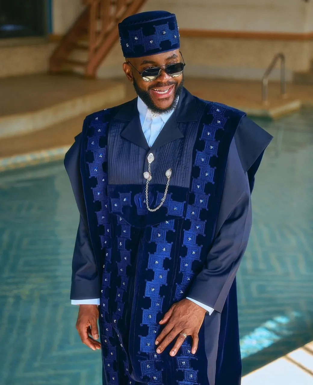 A Navy Blue, Deltagbada Flapper Embroidery Details Agbada