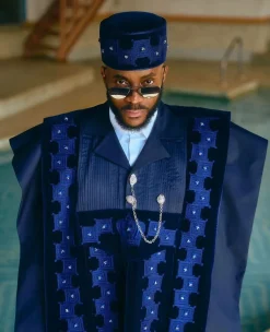 A Navy Blue, Deltagbada Flapper Embroidery Details Agbada