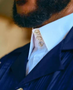 A Navy Blue, Deltagbada Flapper Embroidery Details Agbada