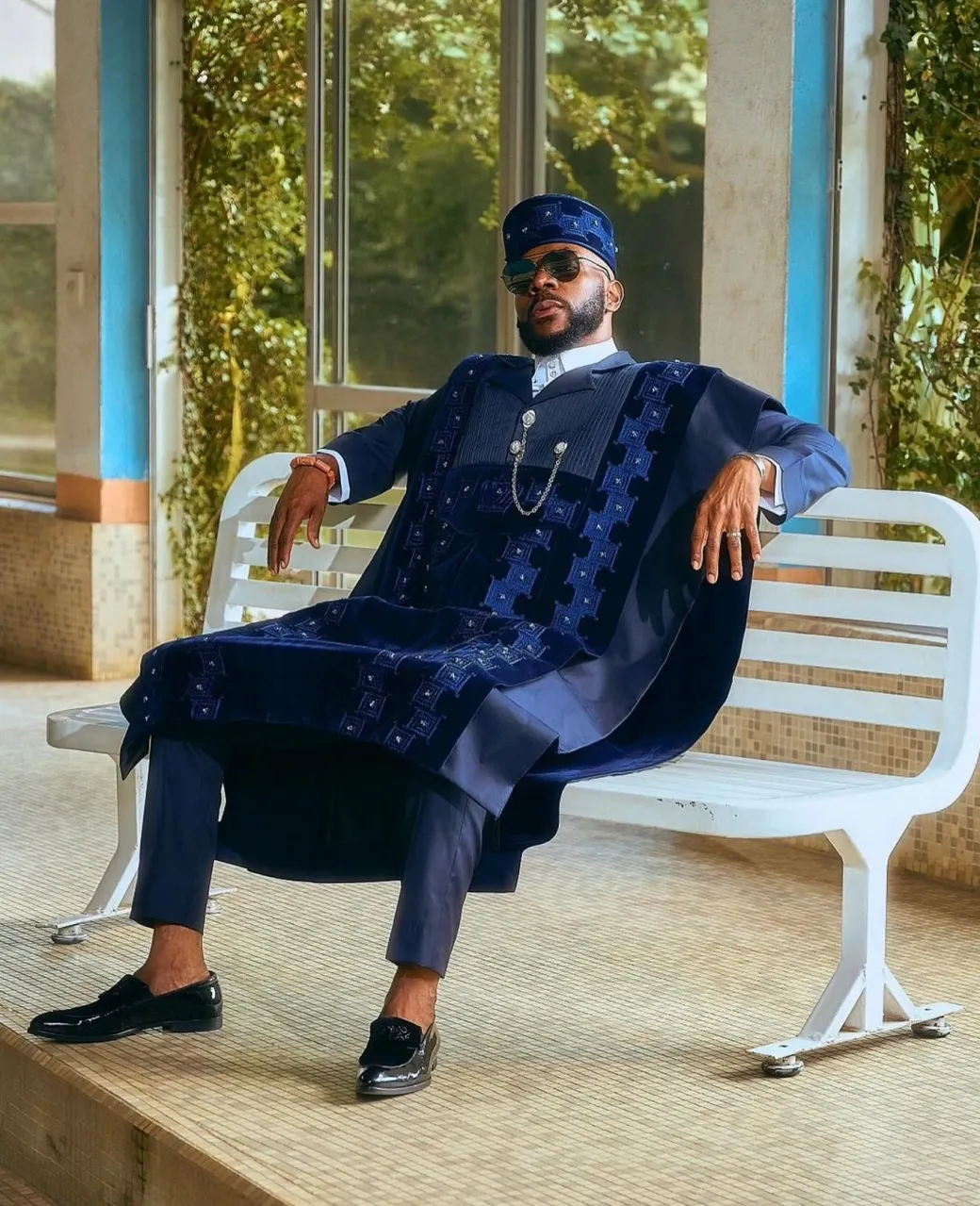 A Navy Blue, Deltagbada Flapper Embroidery Details Agbada