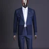 A Navy blue denim & jacquard mix notch lapel jacket