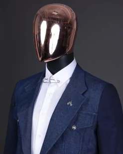 A Navy blue denim & jacquard mix notch lapel jacket